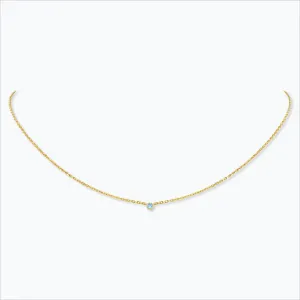 1 Stone 18K Gold Necklace w. Aquamarine