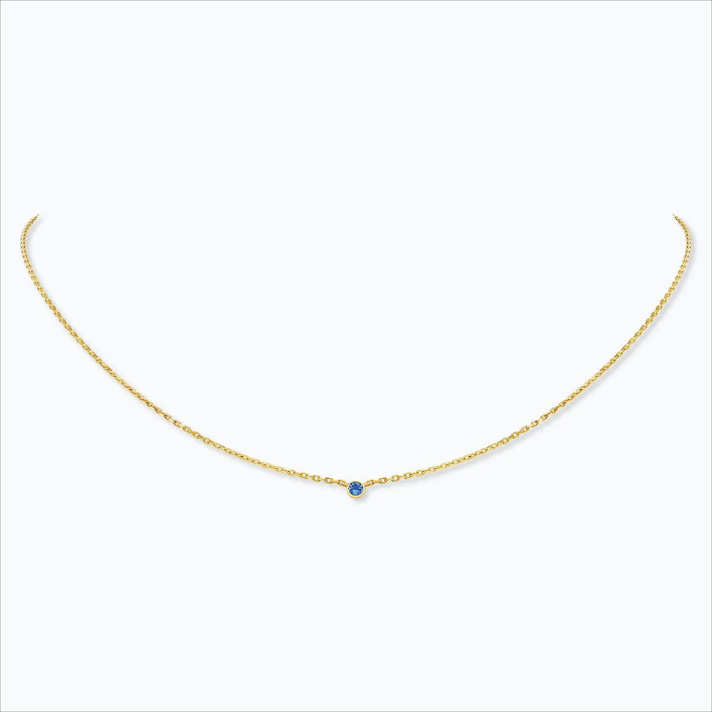 1 Stone 18K Gold Necklace w. Blue Sapphire