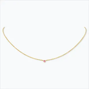 1 Stone 18K Gold Necklace w. Pink Sapphire