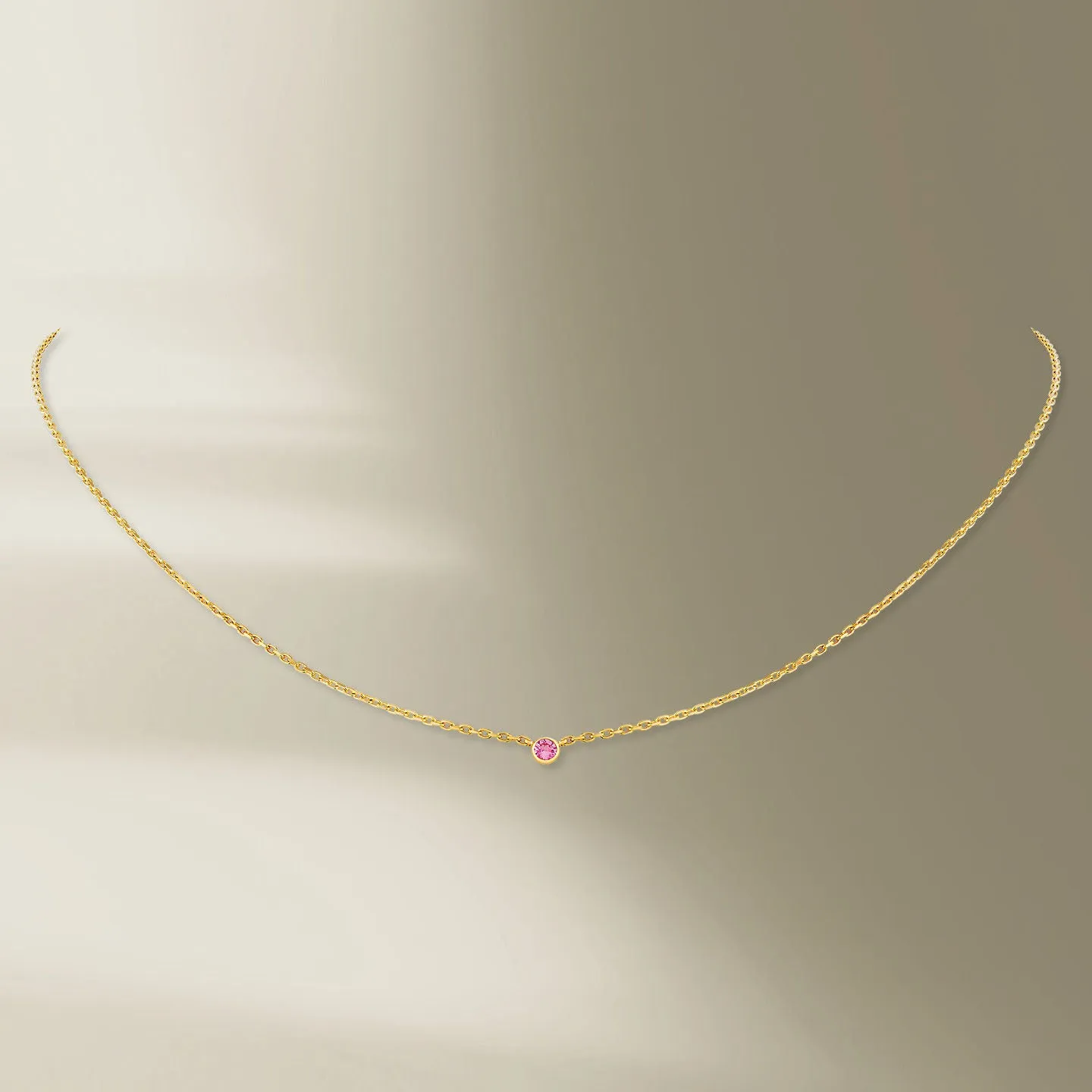 1 Stone 18K Gold Necklace w. Pink Sapphire
