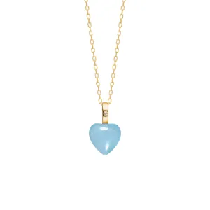 10K Gold Heart Pendant w. Aquamarine & Diamond