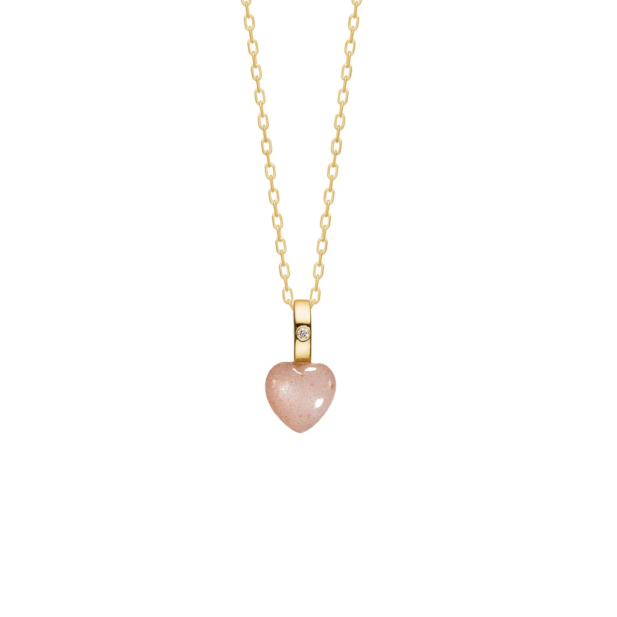 10K Gold Heart Pendant w. Moonstone & Diamond