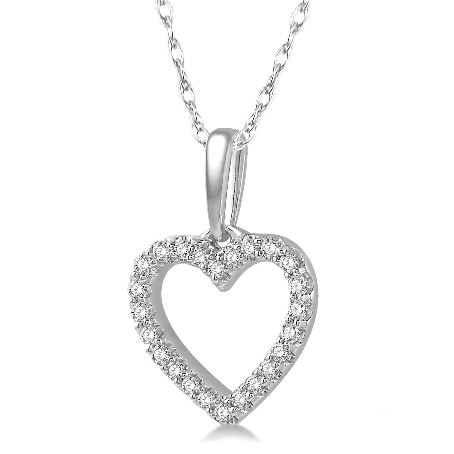 10K White Gold Diamond Heart Pendant