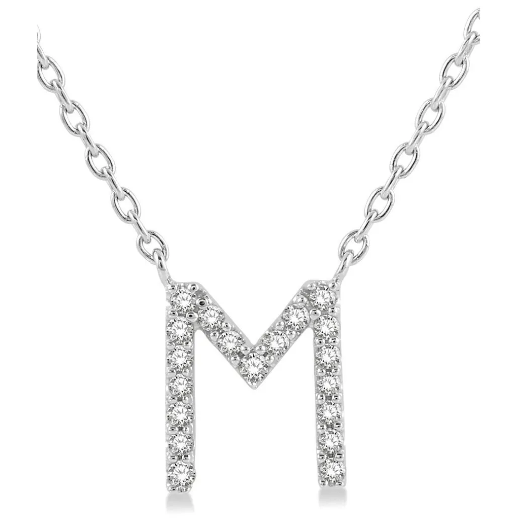 10K White Gold Diamond Initial Necklace