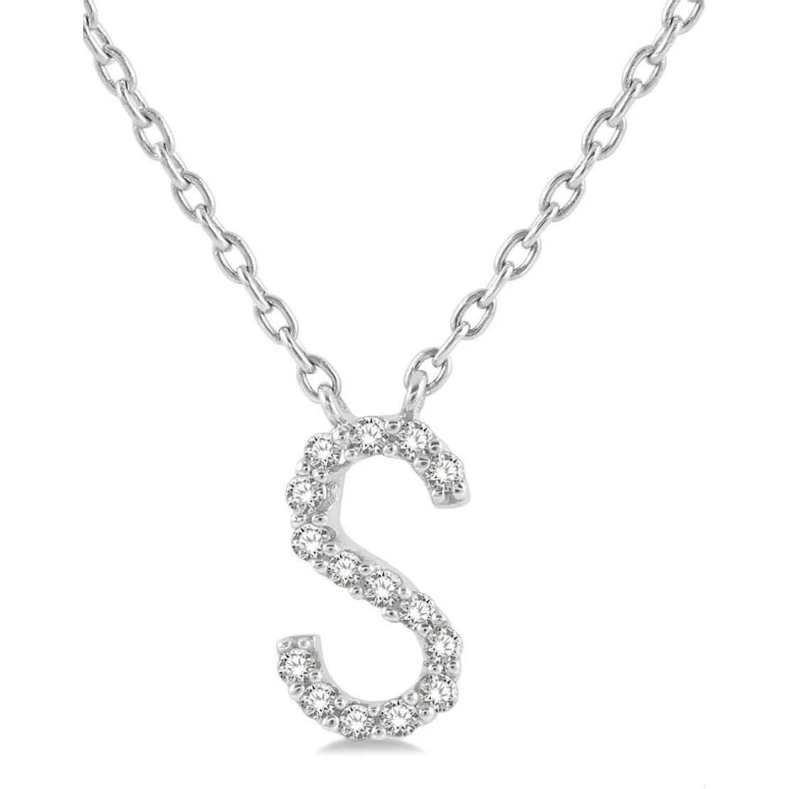10K White Gold Diamond Initial Necklace