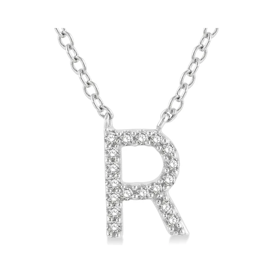 10K White Gold Diamond Initial Necklace