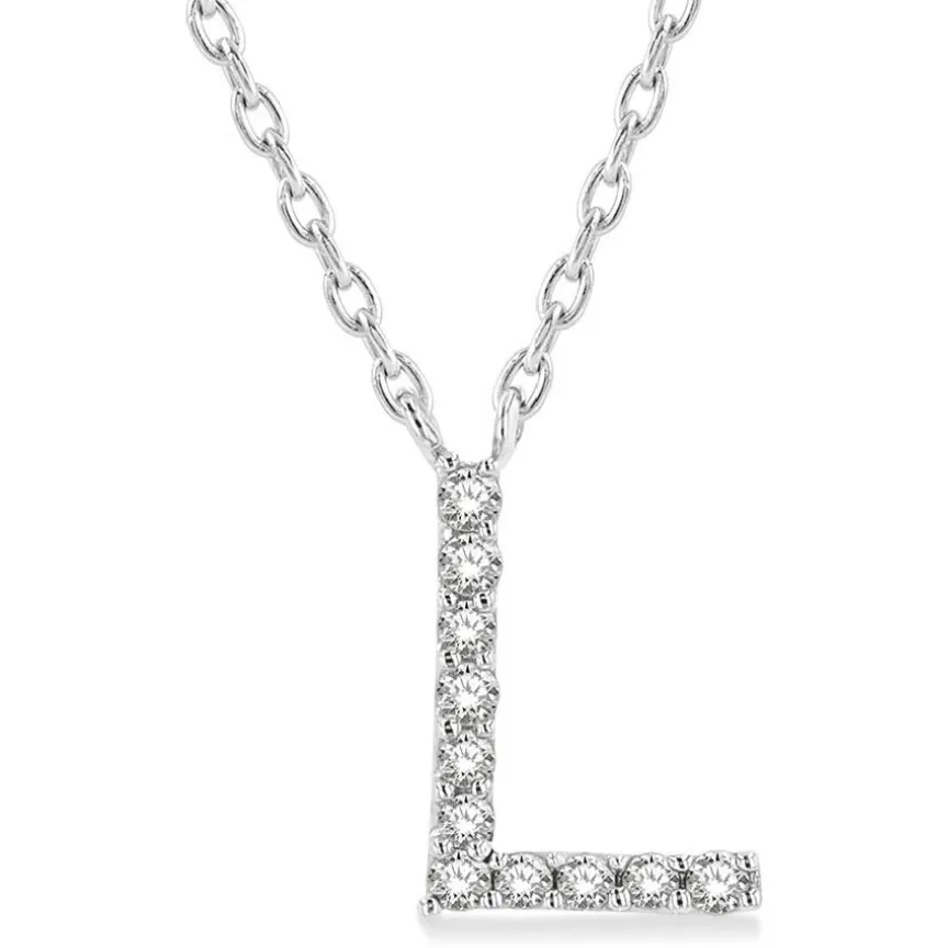 10K White Gold Diamond Initial Necklace
