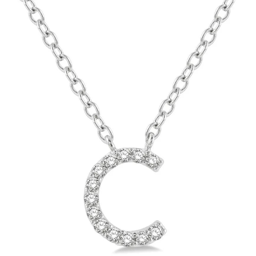 10K White Gold Diamond Initial Necklace