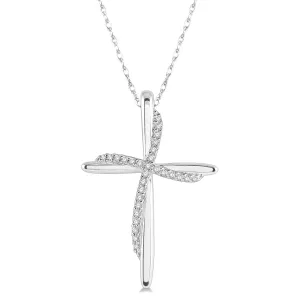 10K  White Gold Layered Diamond Cross Pendant