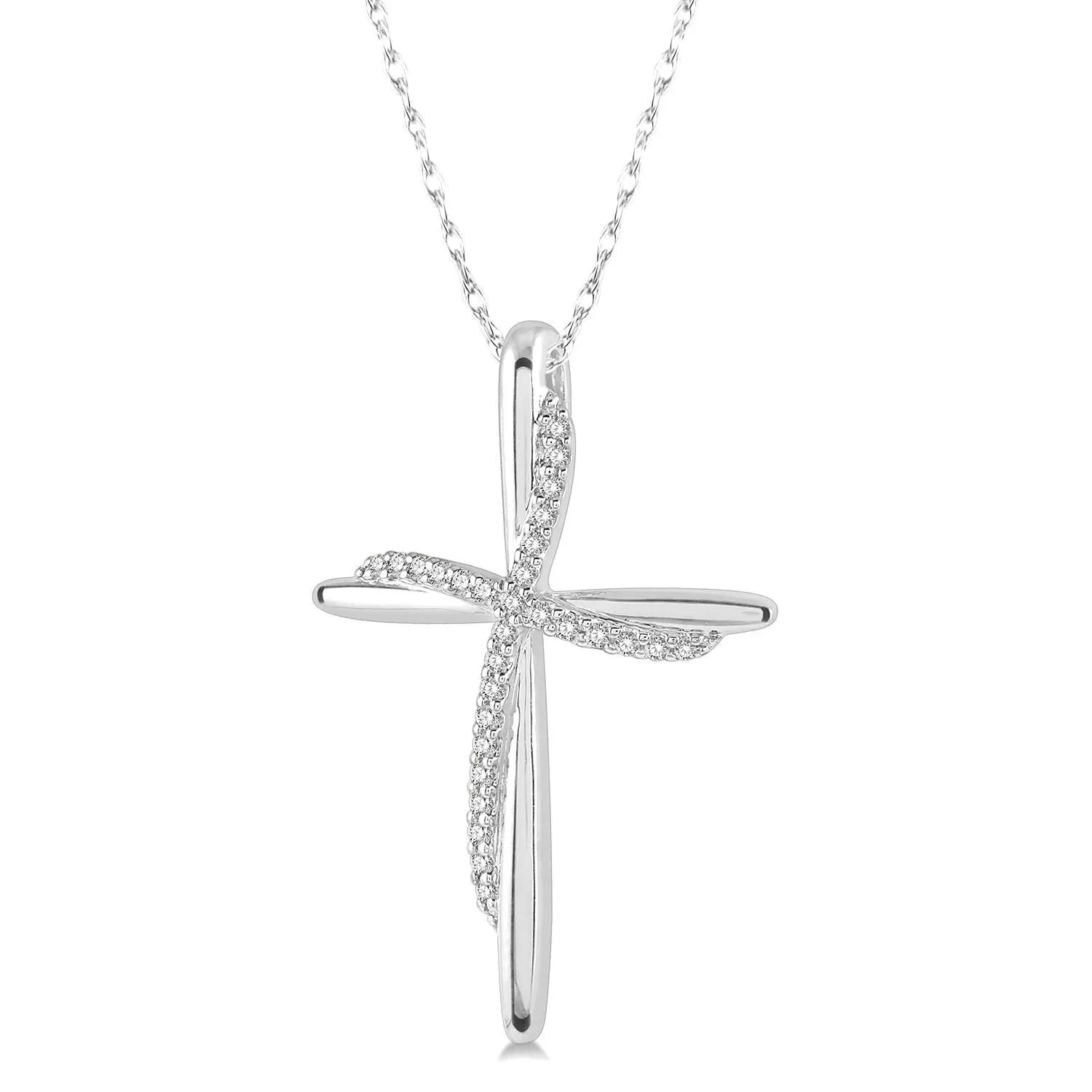 10K  White Gold Layered Diamond Cross Pendant