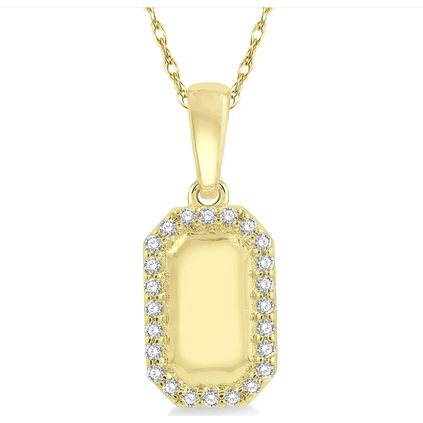 10K Yellow Gold Diamond Dog Tag Pendant