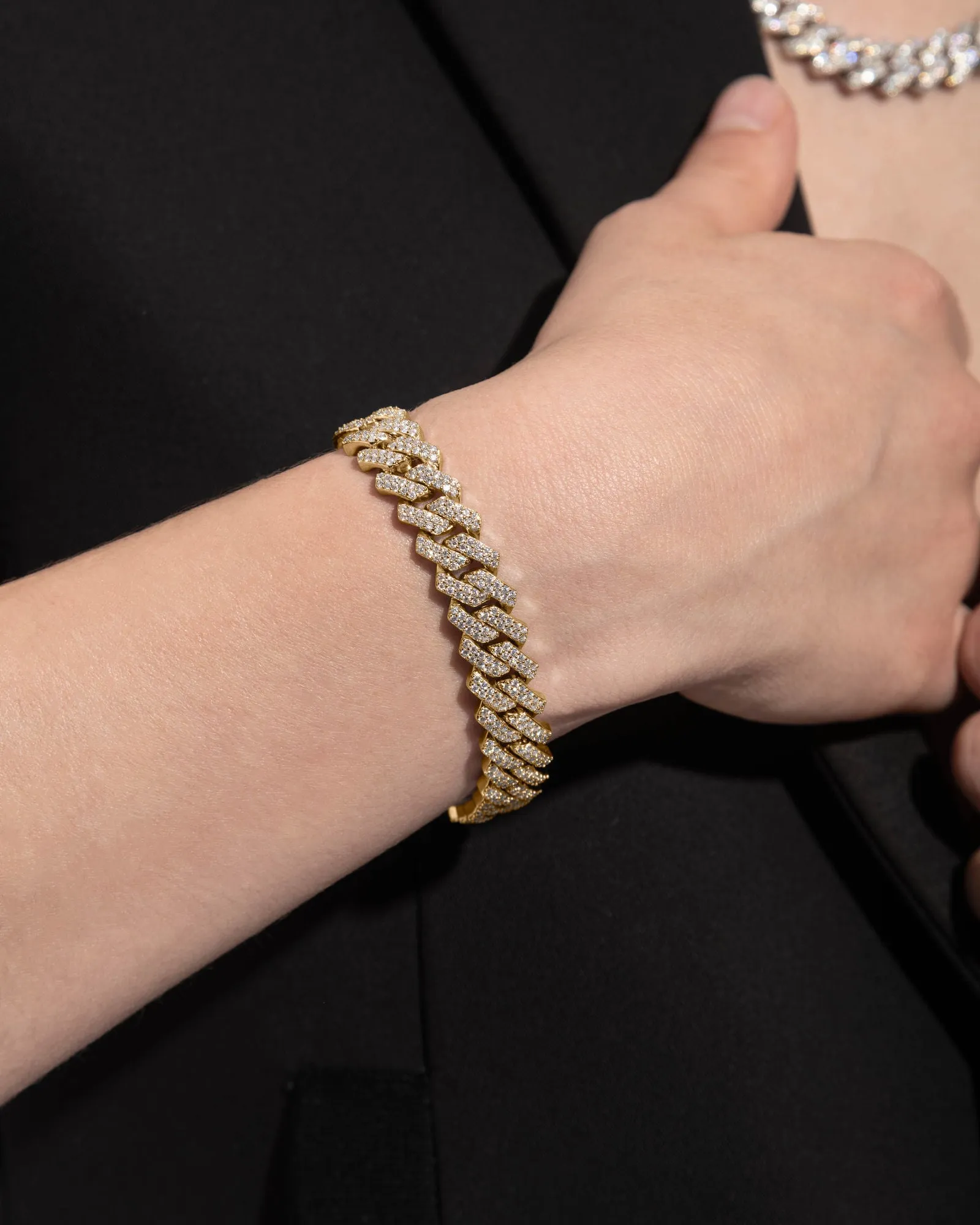 10mm Prong Pavé 18K Yellow Gold coated Silver Bracelet w. Moissanite