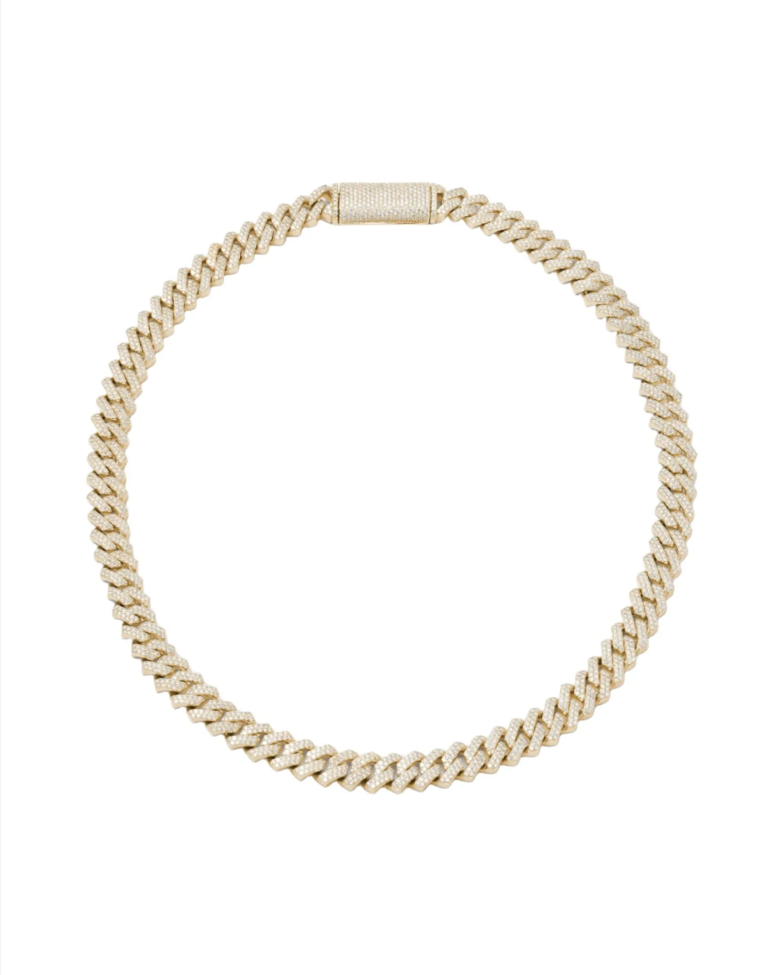 10mm Prong Pavé 18K Yellow Gold coated Silver Necklace w. Moissanite