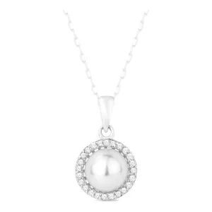 14K Gold Pearl and Diamond Halo Pendant