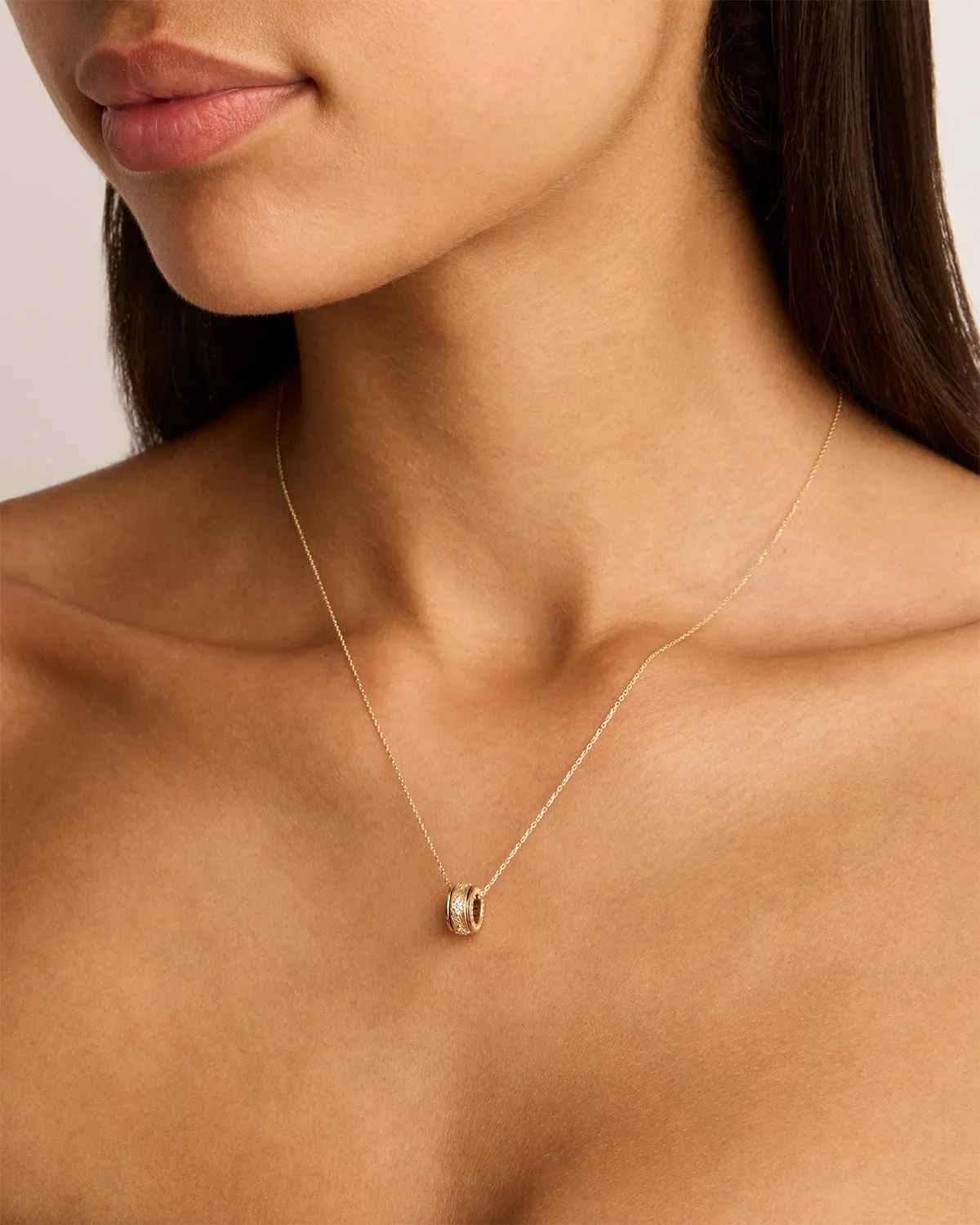 14k Solid Gold Breathe Spinning Meditation Lab-Grown Diamond Necklace Bycharlotte