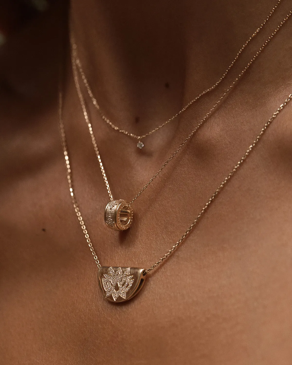 14k Solid Gold Breathe Spinning Meditation Lab-Grown Diamond Necklace Bycharlotte