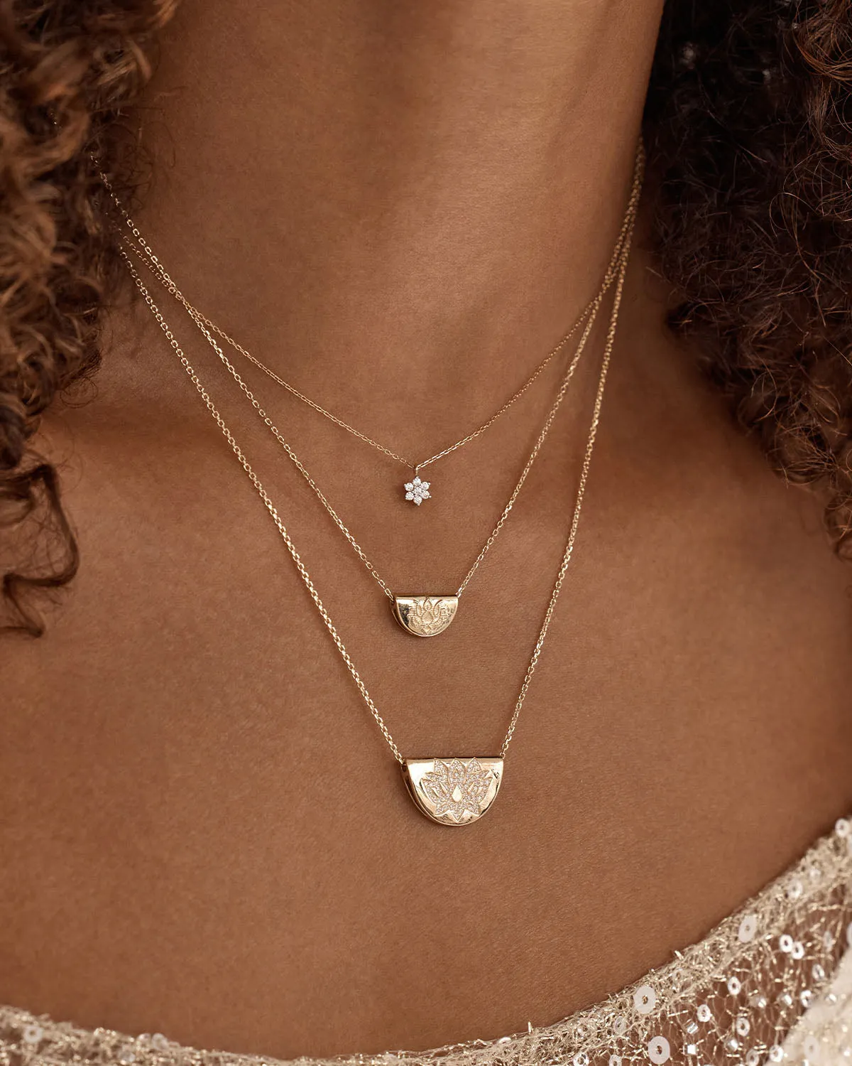 14k Solid Gold Crystal Lotus Flower Necklace Bycharlotte