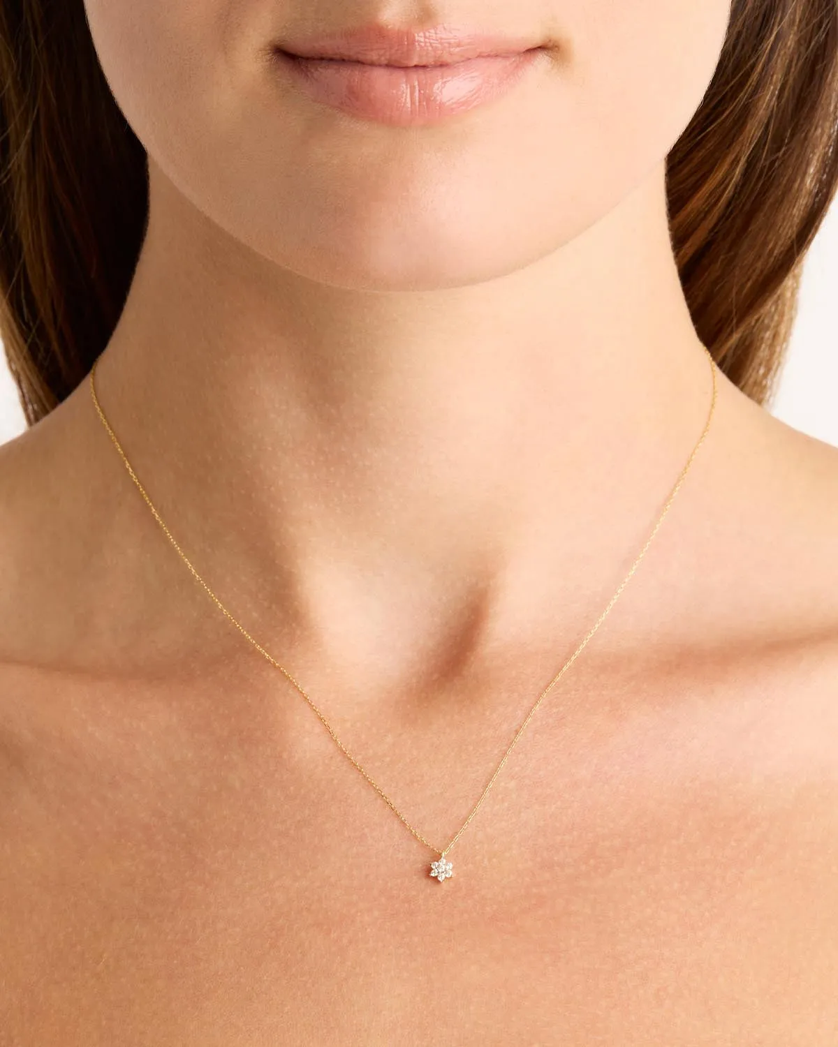14k Solid Gold Crystal Lotus Flower Necklace Bycharlotte