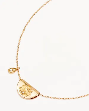 14k Solid Gold Lotus Birthstone Diamond Necklace - April - White Topaz Bycharlotte