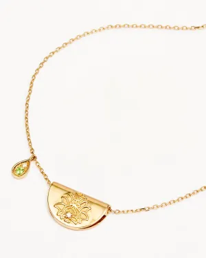 14k Solid Gold Lotus Birthstone Diamond Necklace - August - Peridot Bycharlotte