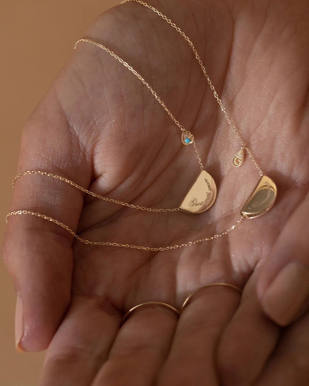 14k Solid Gold Lotus Birthstone Diamond Necklace - December - Turquoise Bycharlotte