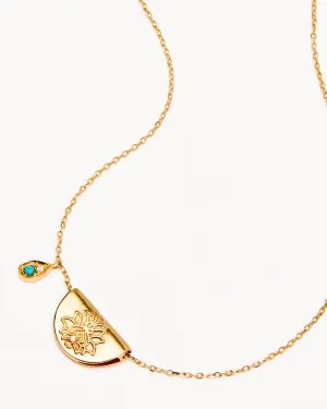 14k Solid Gold Lotus Birthstone Diamond Necklace - December - Turquoise Bycharlotte