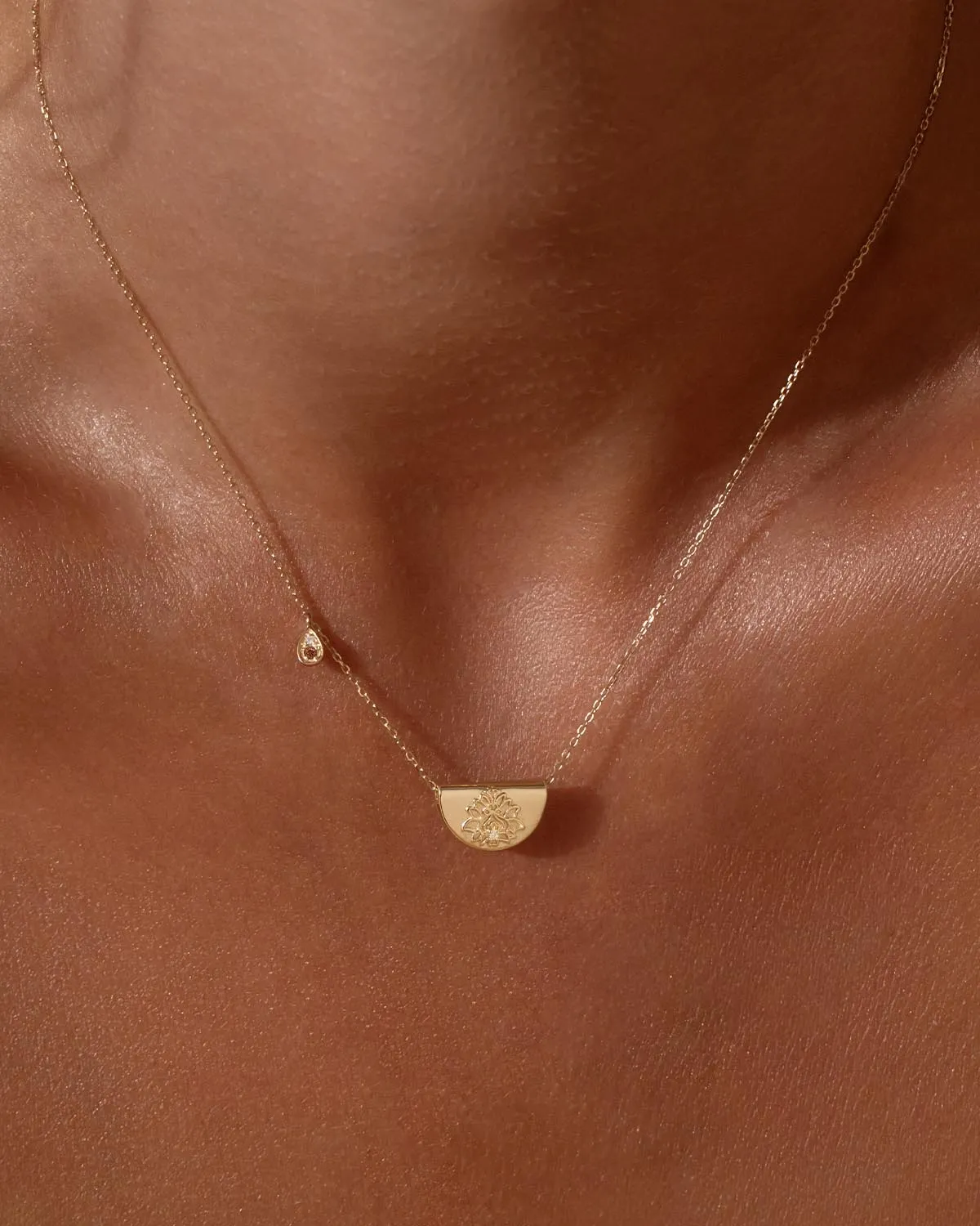 14k Solid Gold Lotus Birthstone Diamond Necklace - January - Garnet Bycharlotte