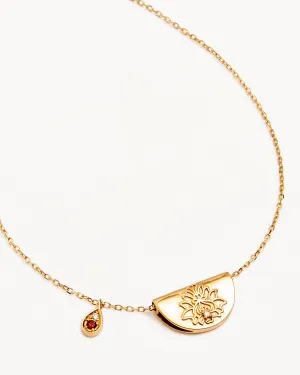 14k Solid Gold Lotus Birthstone Diamond Necklace - January - Garnet Bycharlotte