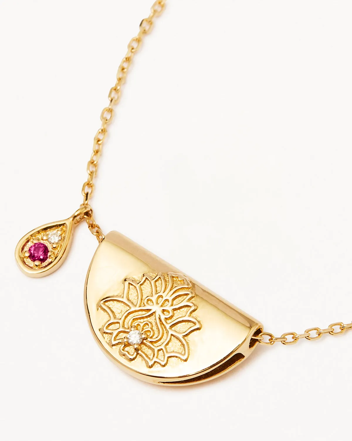 14k Solid Gold Lotus Birthstone Diamond Necklace - July - Ruby Bycharlotte