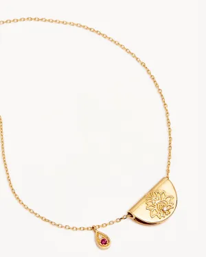 14k Solid Gold Lotus Birthstone Diamond Necklace - July - Ruby Bycharlotte