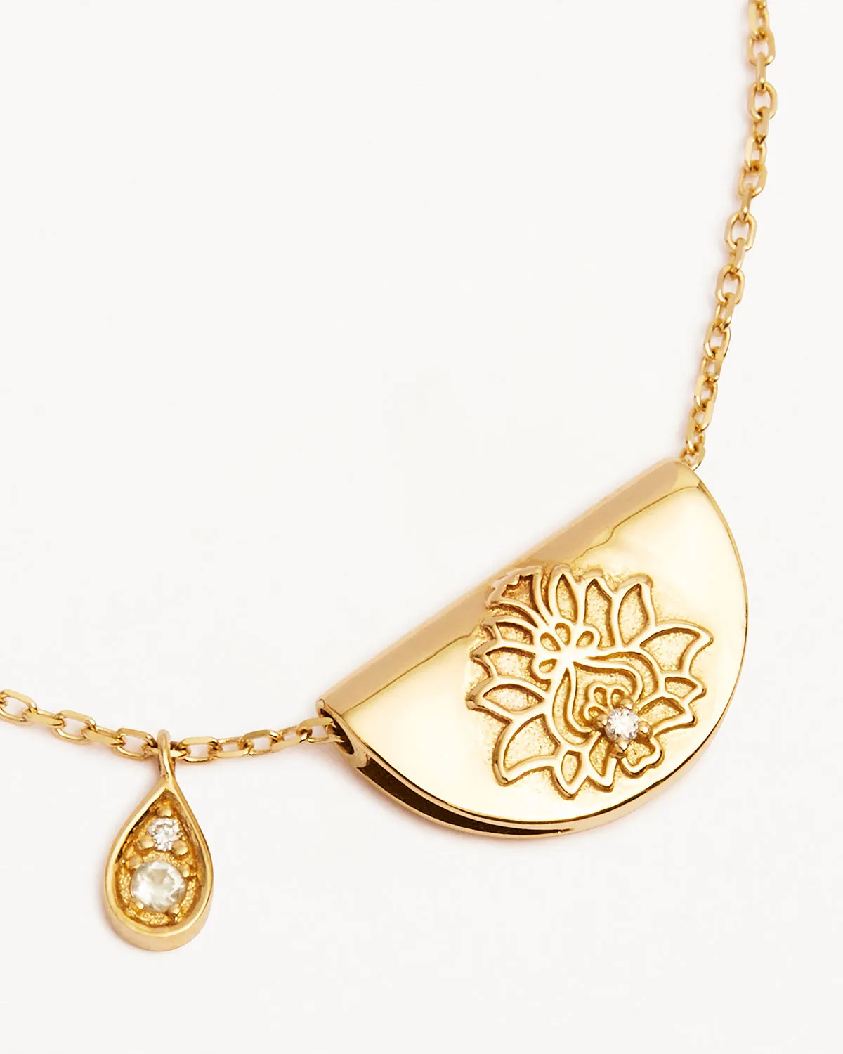 14k Solid Gold Lotus Birthstone Diamond Necklace - June - Moonstone Bycharlotte