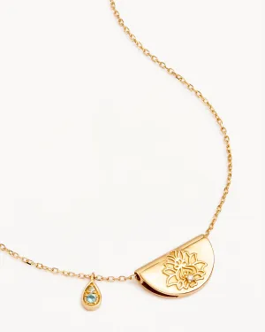 14k Solid Gold Lotus Birthstone Diamond Necklace - March - Aquamarine Bycharlotte