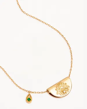 14k Solid Gold Lotus Birthstone Diamond Necklace - May - Emerald Bycharlotte