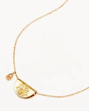14k Solid Gold Lotus Birthstone Diamond Necklace - October - Pink Tourmaline Bycharlotte