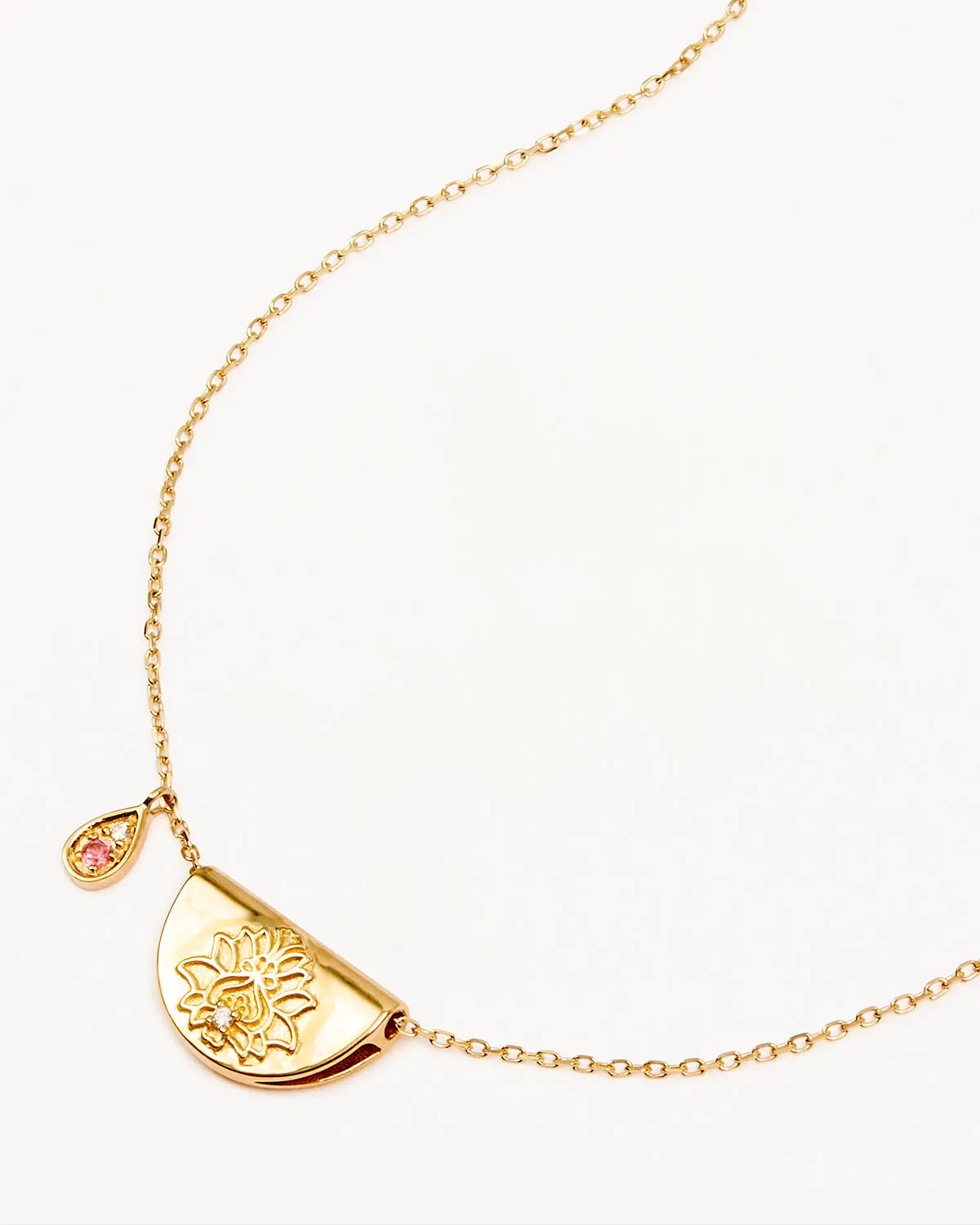 14k Solid Gold Lotus Birthstone Diamond Necklace - October - Pink Tourmaline Bycharlotte
