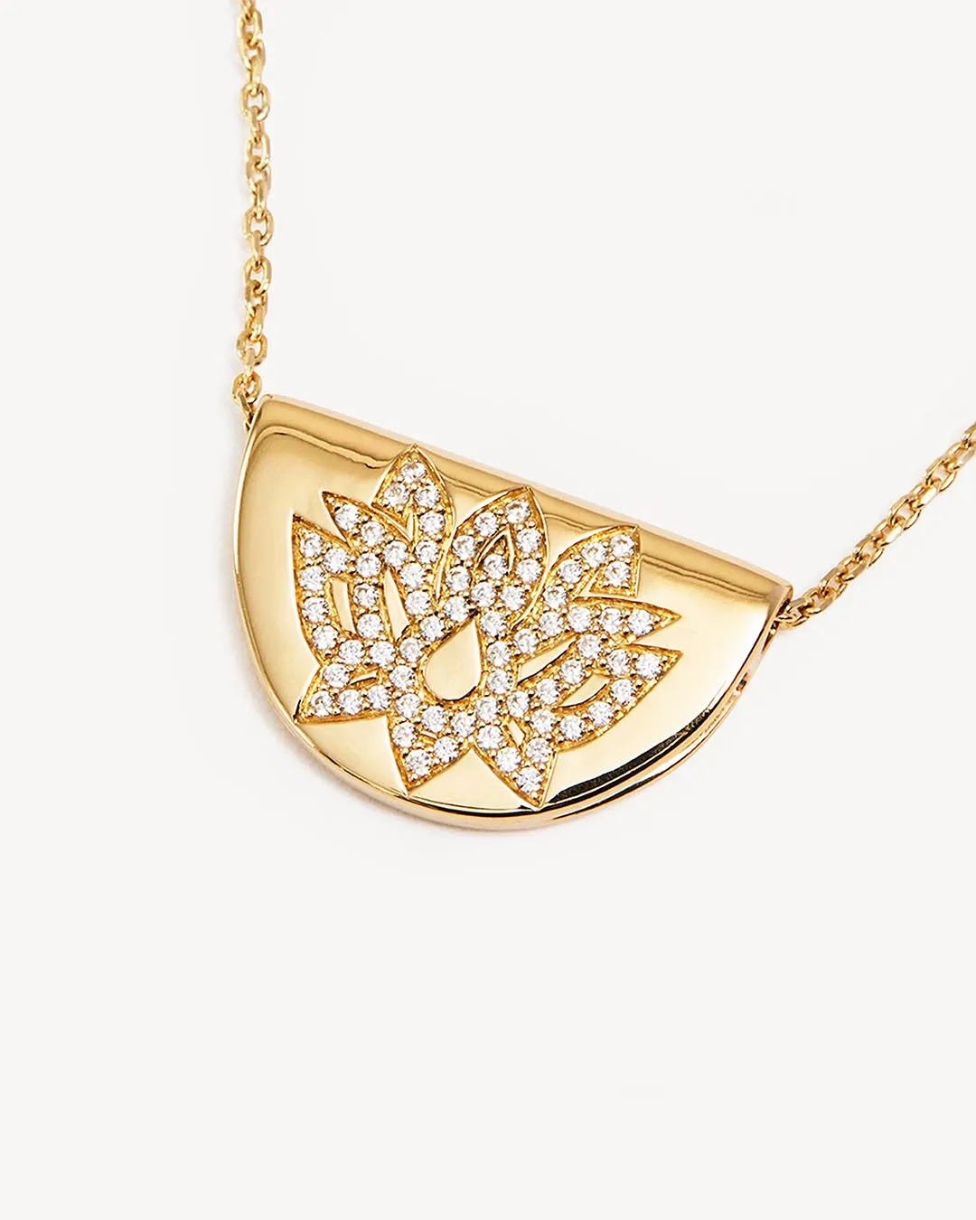 14k Solid Gold Sacred Lotus Diamond Necklace Bycharlotte