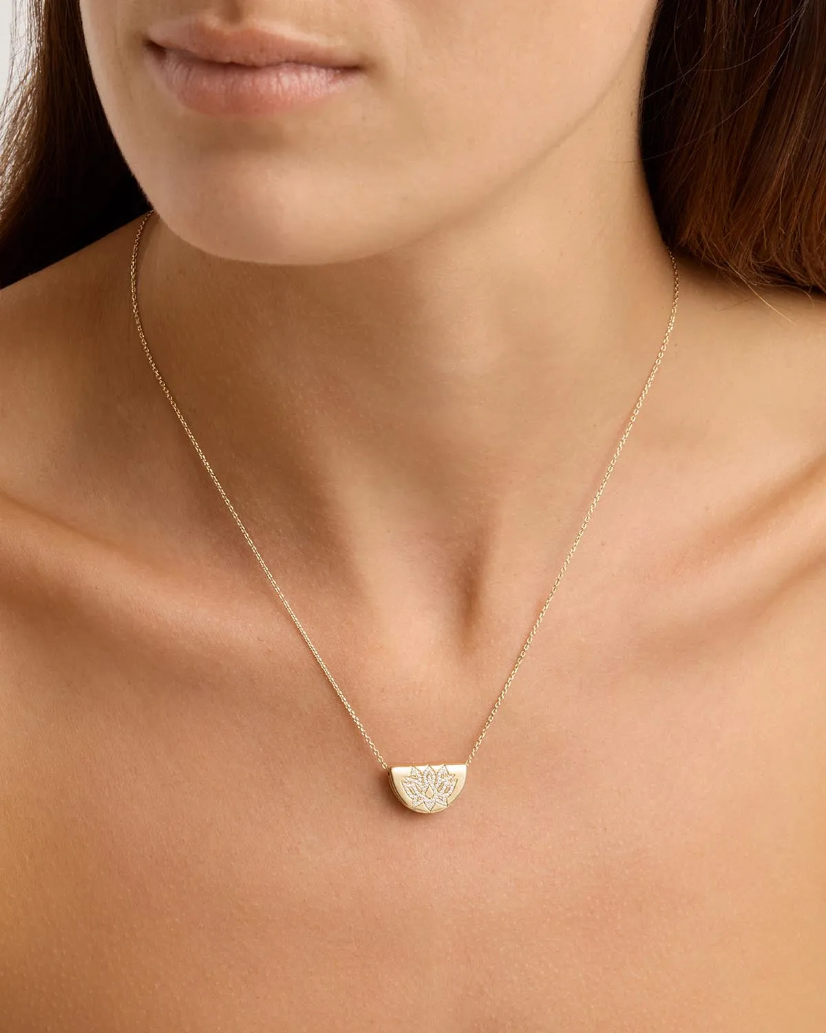 14k Solid Gold Sacred Lotus Diamond Necklace Bycharlotte