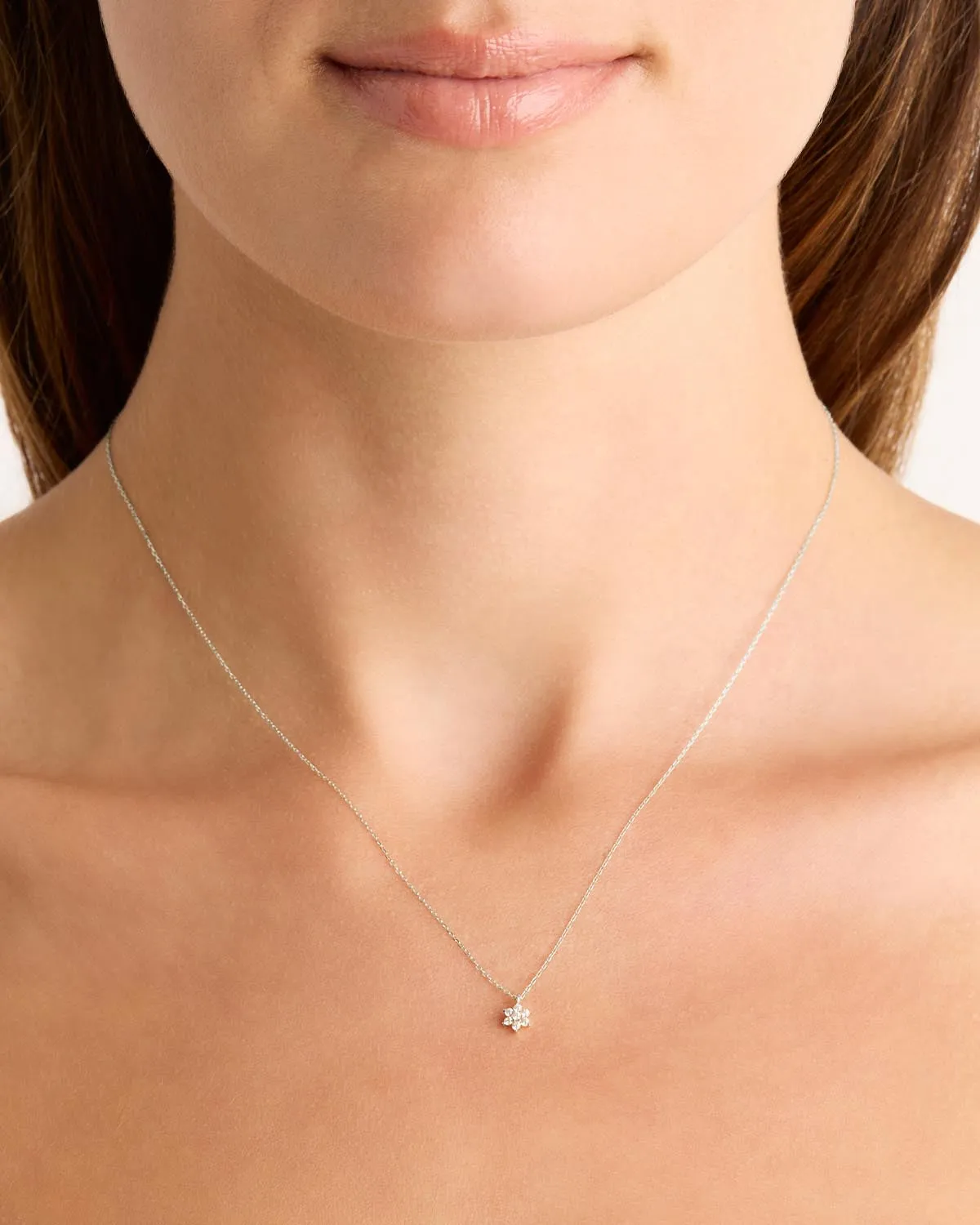 14k Solid White Gold Crystal Lotus Flower Necklace Bycharlotte