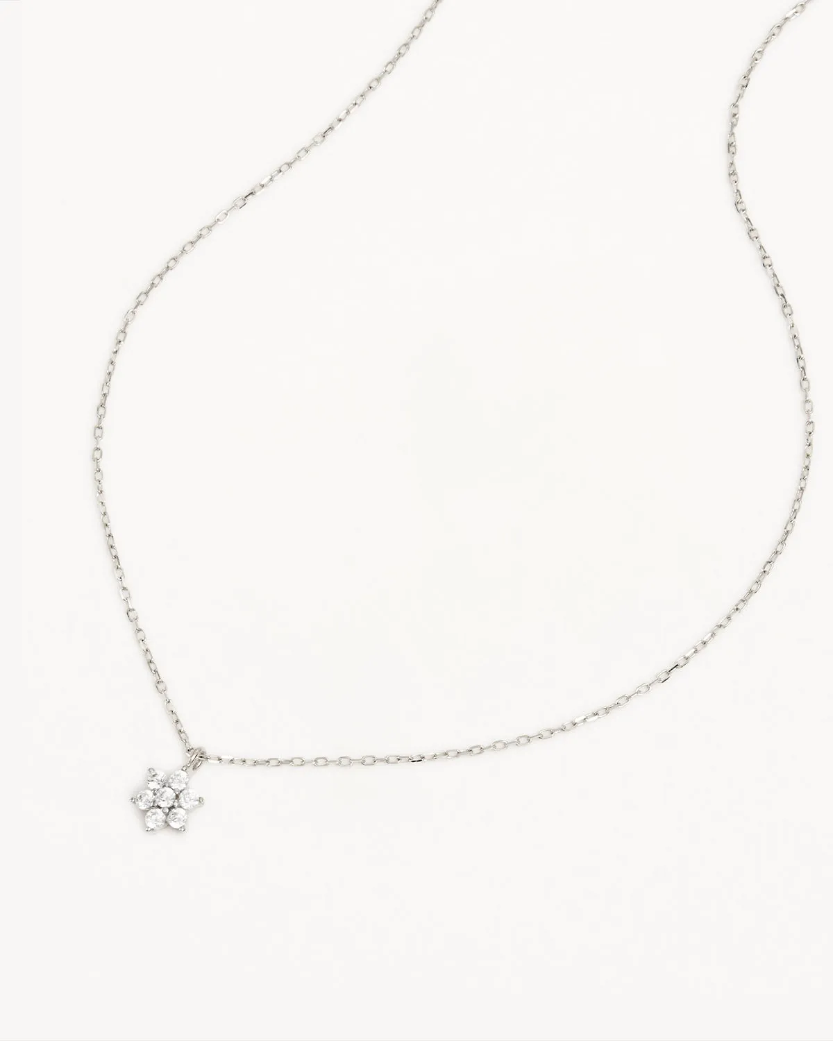 14k Solid White Gold Crystal Lotus Flower Necklace Bycharlotte
