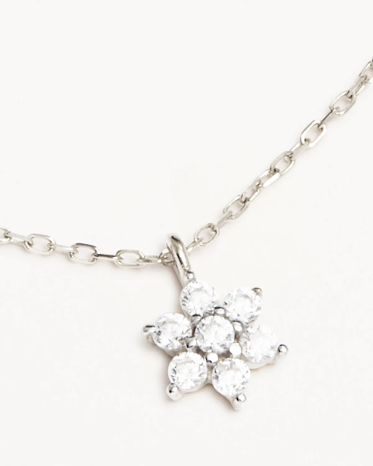 14k Solid White Gold Crystal Lotus Flower Necklace Bycharlotte