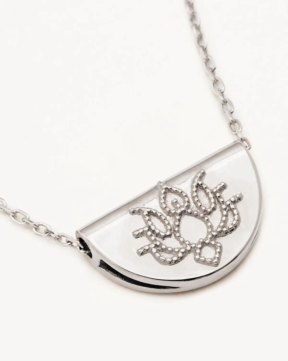 14k Solid White Gold Mini Lotus Necklace Bycharlotte