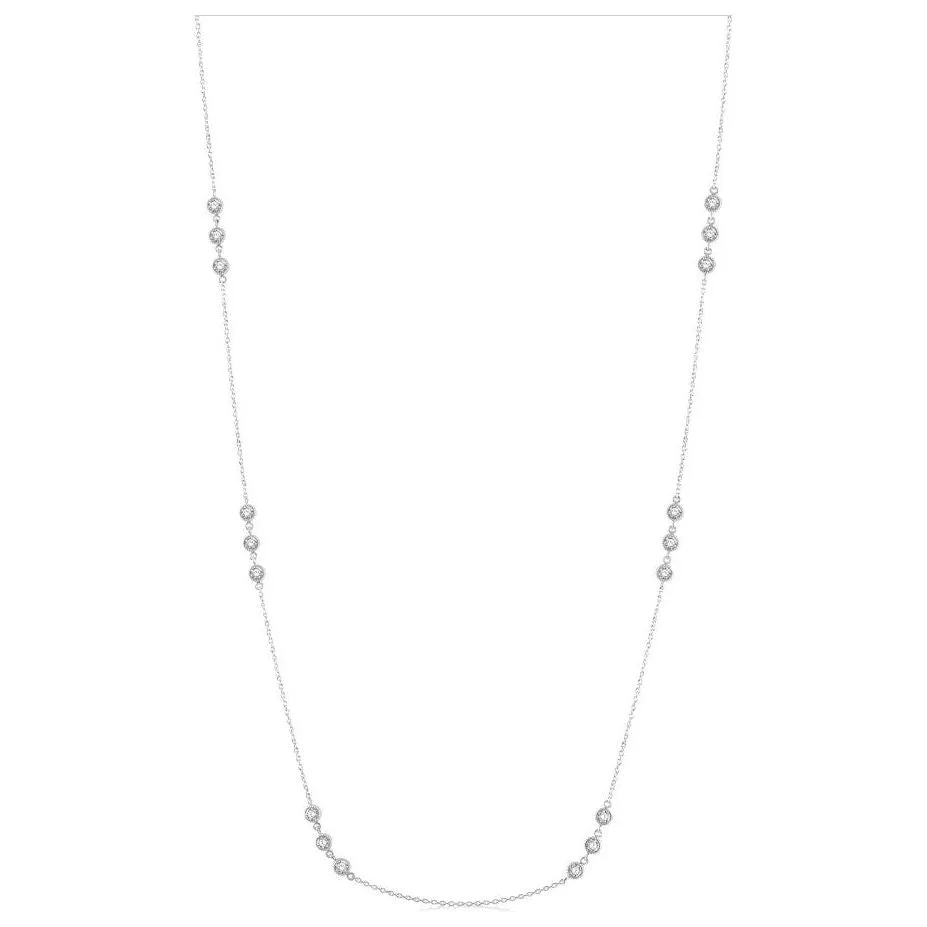 14K White Gold Bezel 1cttw Three Stone Diamond Station Necklace