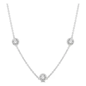 14K White Gold Bezel 2cttw Diamond Station Necklace