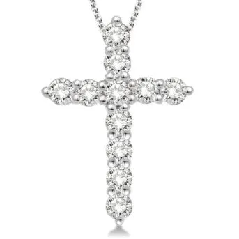 14K White Gold Cross Diamond Pendant
