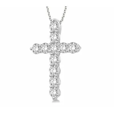 14K White Gold Cross Diamond Pendant
