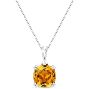14K White Gold Cushion Gemstone and Diamond Accent Pendant