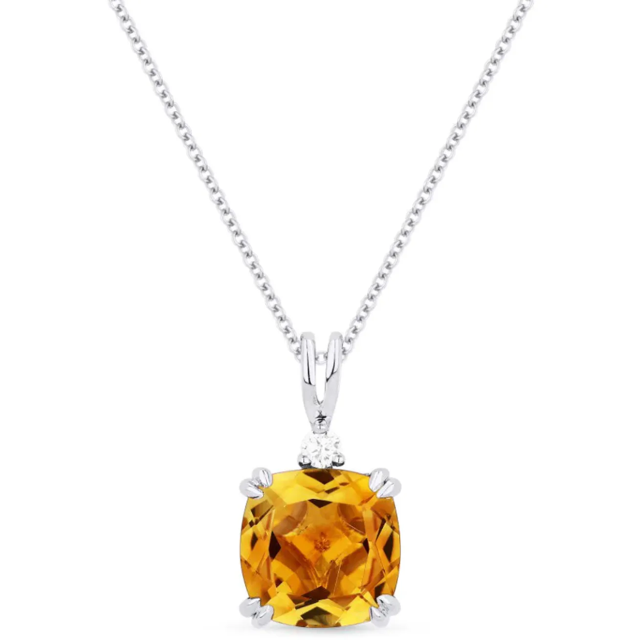14K White Gold Cushion Gemstone and Diamond Accent Pendant