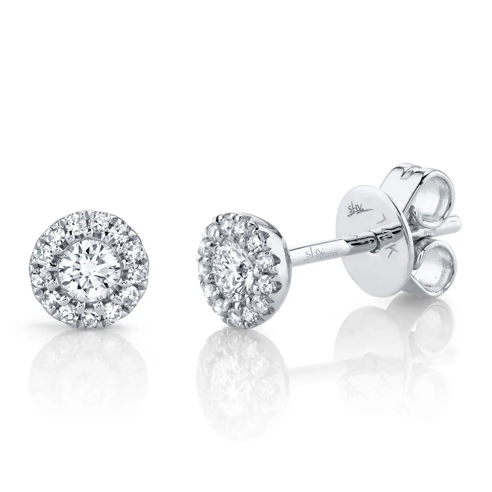14K White Gold Diamond Cluster Stud Earrings
