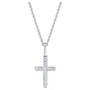 14K White Gold Diamond Cross Necklace