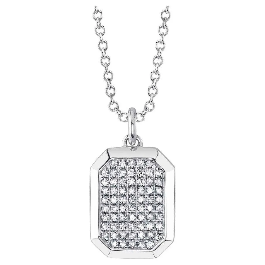 14K White Gold Diamond Dog Tag Pendant